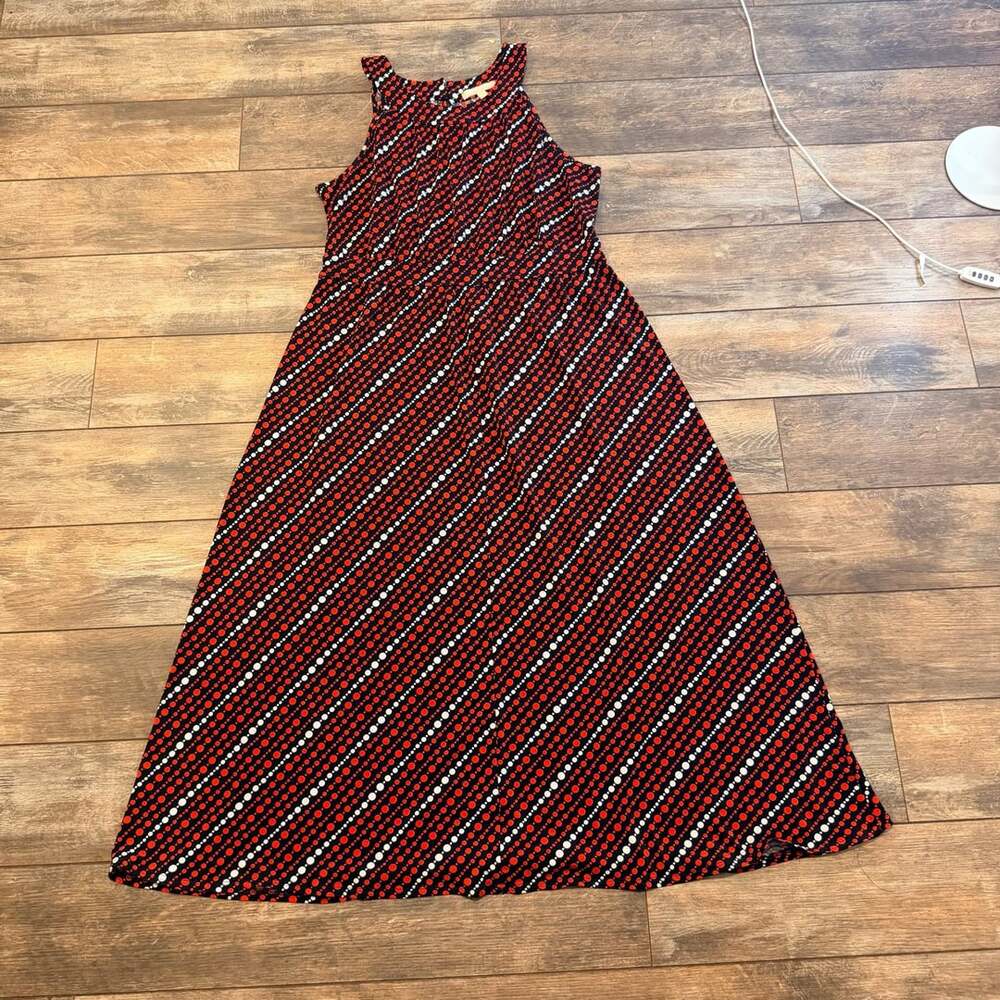 Banana Republic Maxi Dress Size L Red Black White Polka Dot Halter Long
